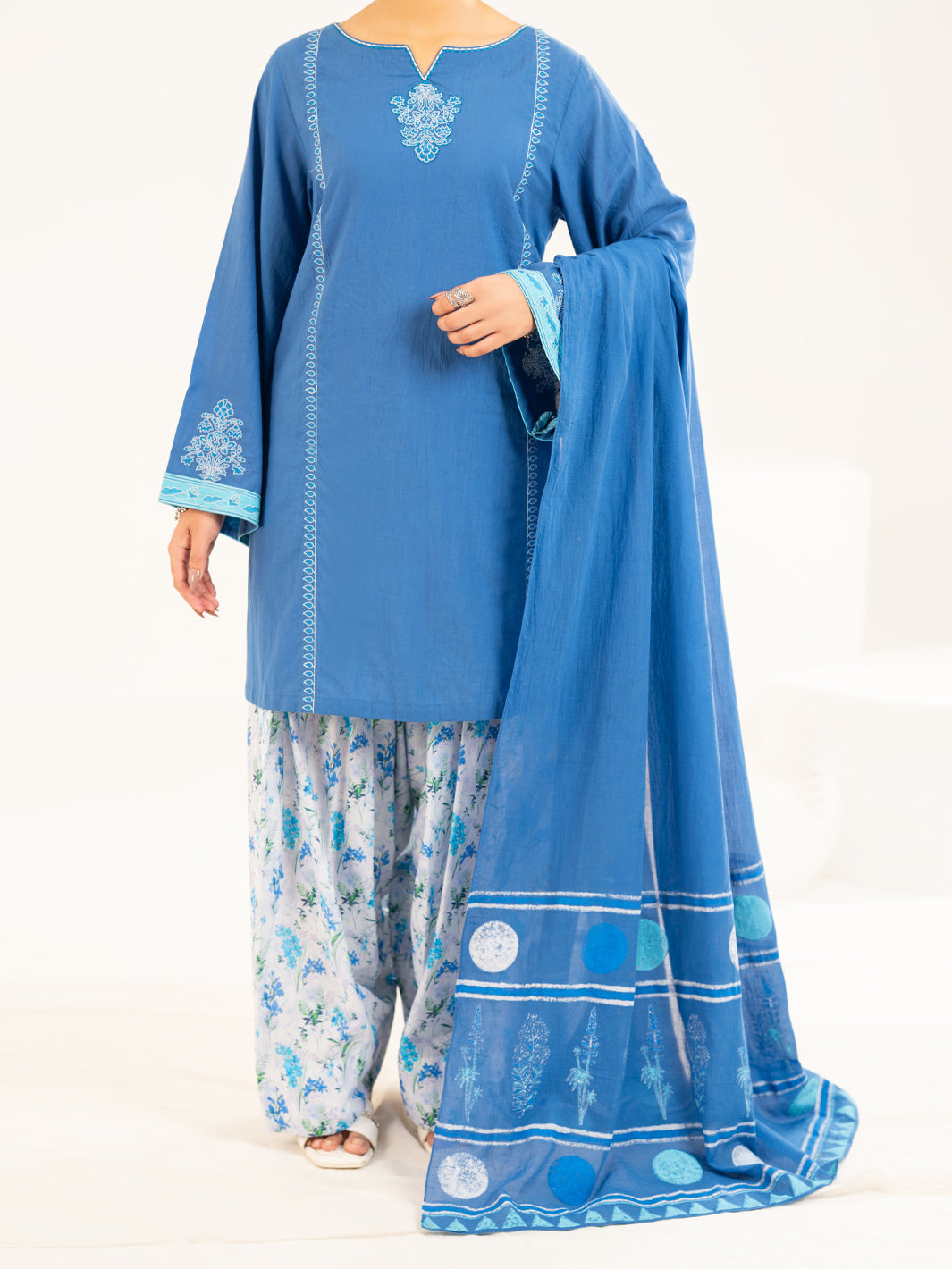Blue Lawn Stitched 2Pc  - Women Stitched 2 Piece | ALMIRAH
