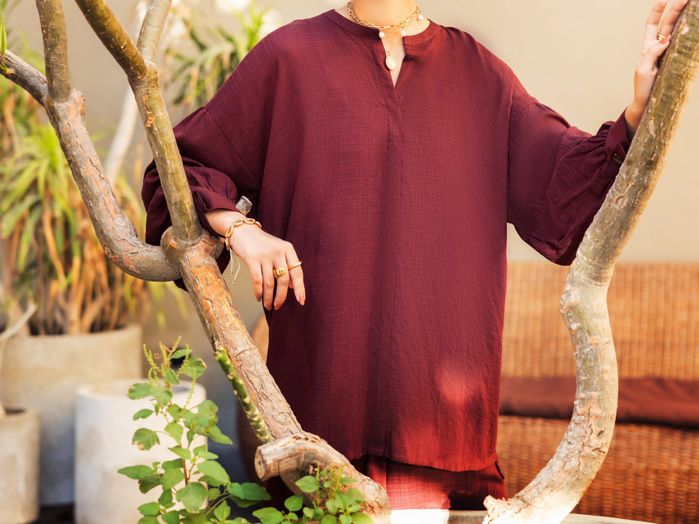 Brown Crosshatch Stitched 2PC - ALP-2PS-LKS-2790