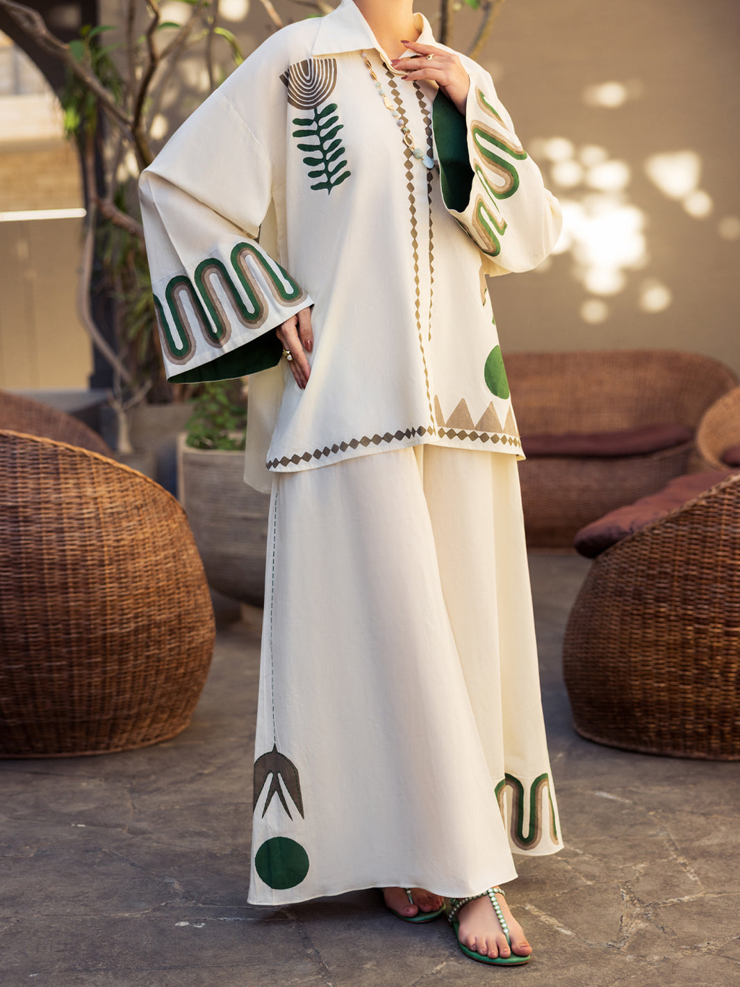 Cream Cambric Stitched 2PC - ALP-2PS-LKS-2795