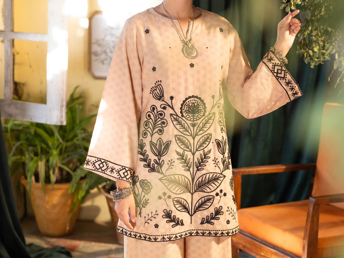 Beige Cotton Dobby Stitched 2 Piece - ALP-2PS-LKS-2839
