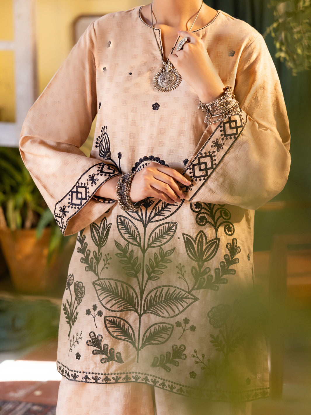 Beige Cotton Dobby Stitched 2 Piece - ALP-2PS-LKS-2839