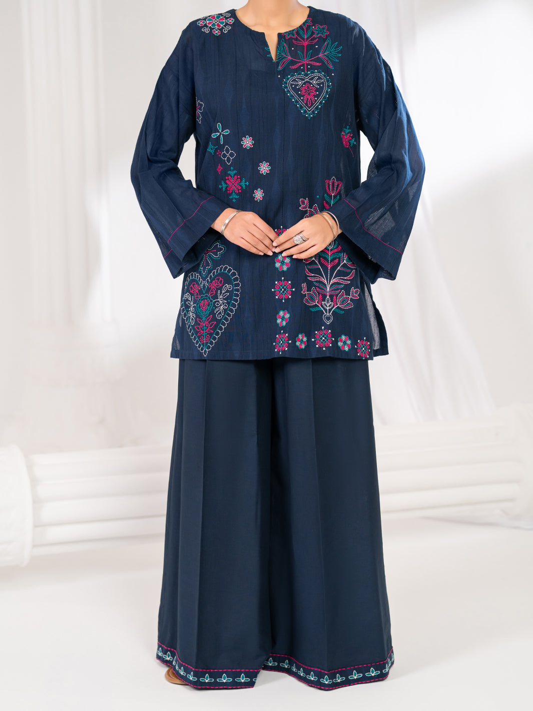 Blue Lino Kara Stitched 2Pc - ALP-2PS-LKS-2841