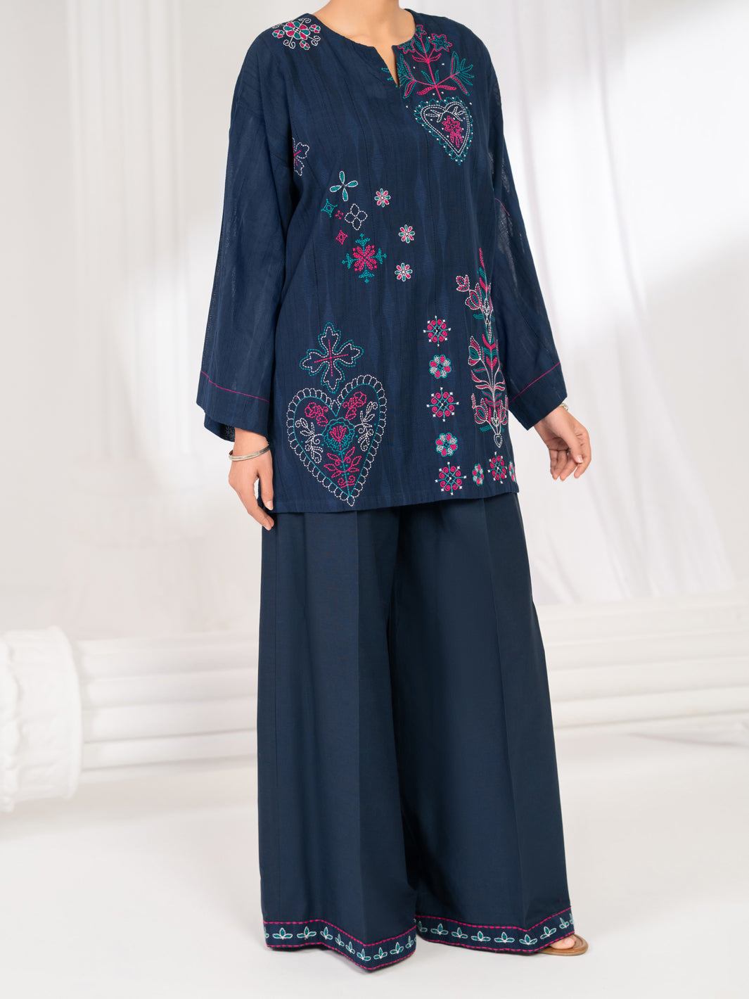 Blue Lino Kara Stitched 2Pc - ALP-2PS-LKS-2841