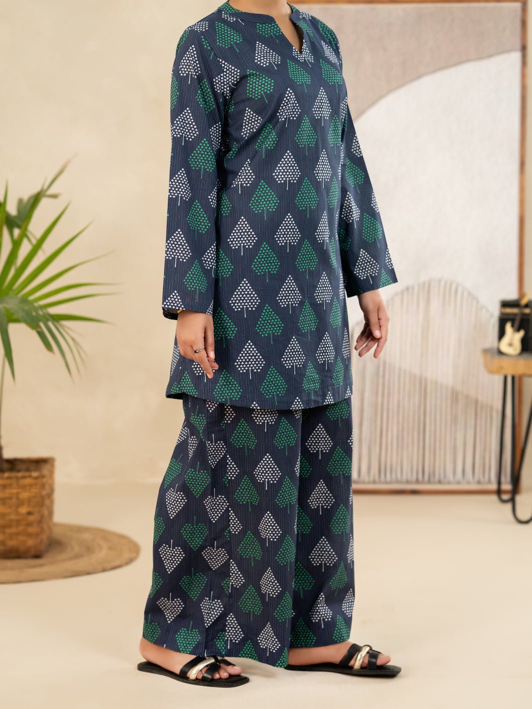 Blue Lawn Co-Ord Set - ALP-2PS-SLKS-2495