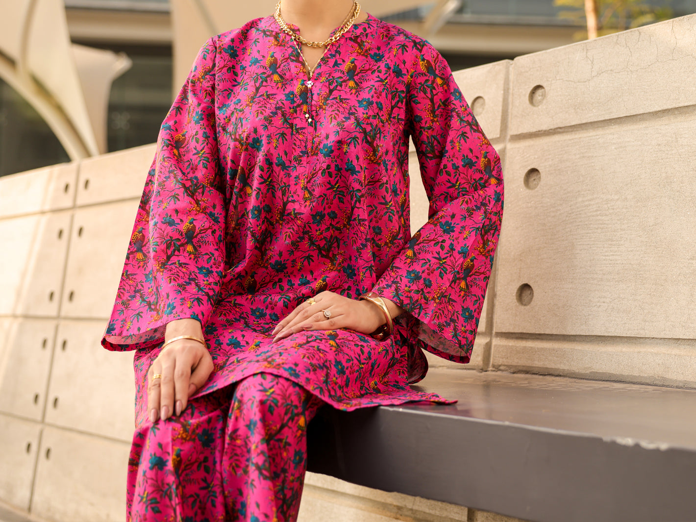 Pink Lawn Co-Ord Set - ALP-2PS-SLKS-2510