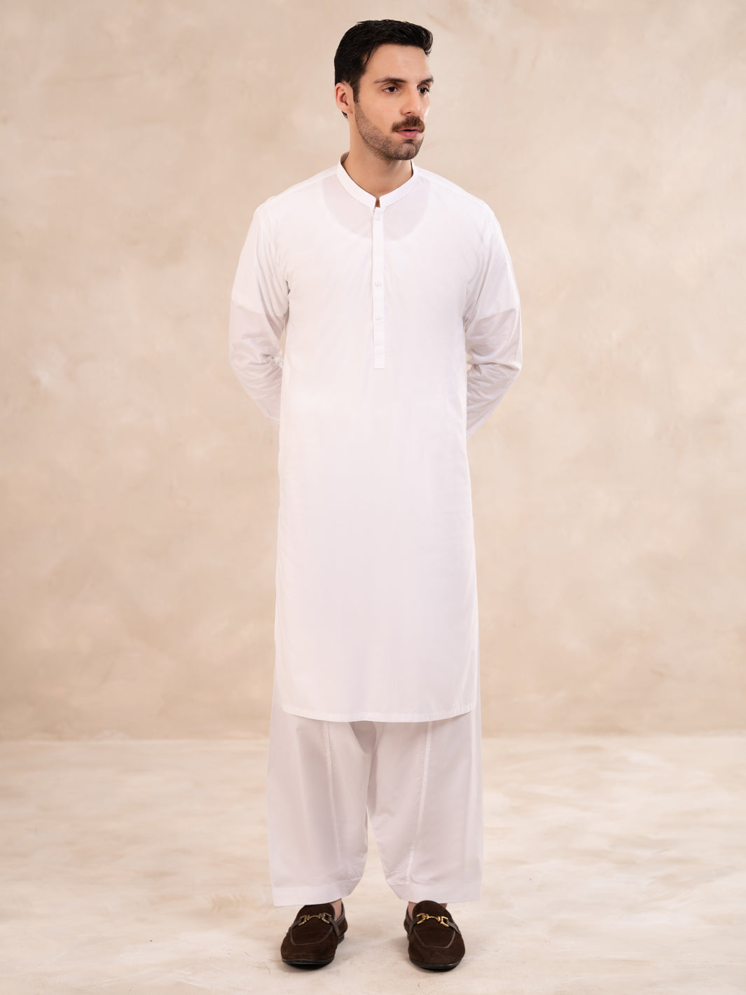 White Cotton Kameez Shalwar - ALBQ-KS-001-R19