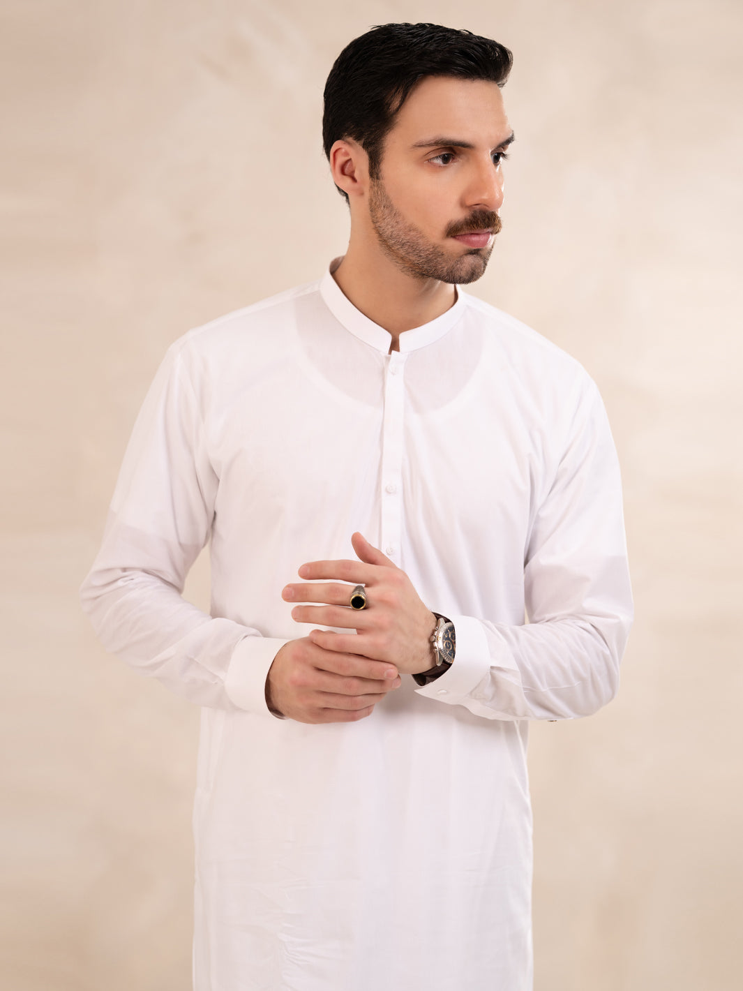 White Cotton Kameez Shalwar - ALBQ-KS-001-R19