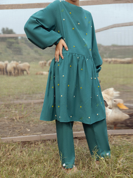 Teal Karandi Kurti - ALT-LK-1062