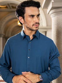 Teal Blue Blended Kameez Shalwar - ALWA-KS-417