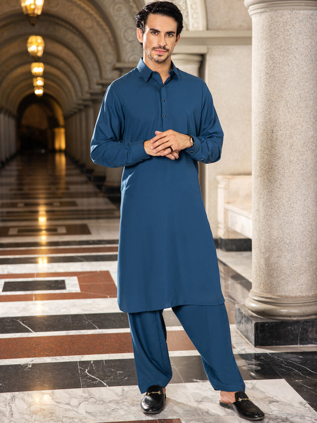 Teal Blue Blended Kameez Shalwar - ALWA-KS-417 - Almirah Online