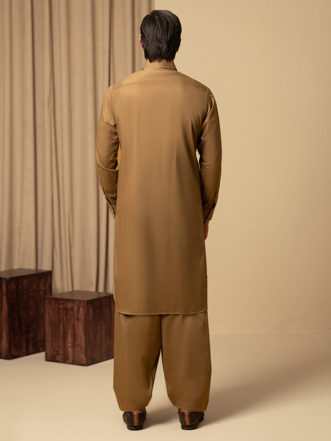 Light Brown Cotton Kameez Shalwar - ALWA-KS-541