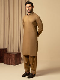 Light Brown Cotton Kameez Shalwar - ALWA-KS-541