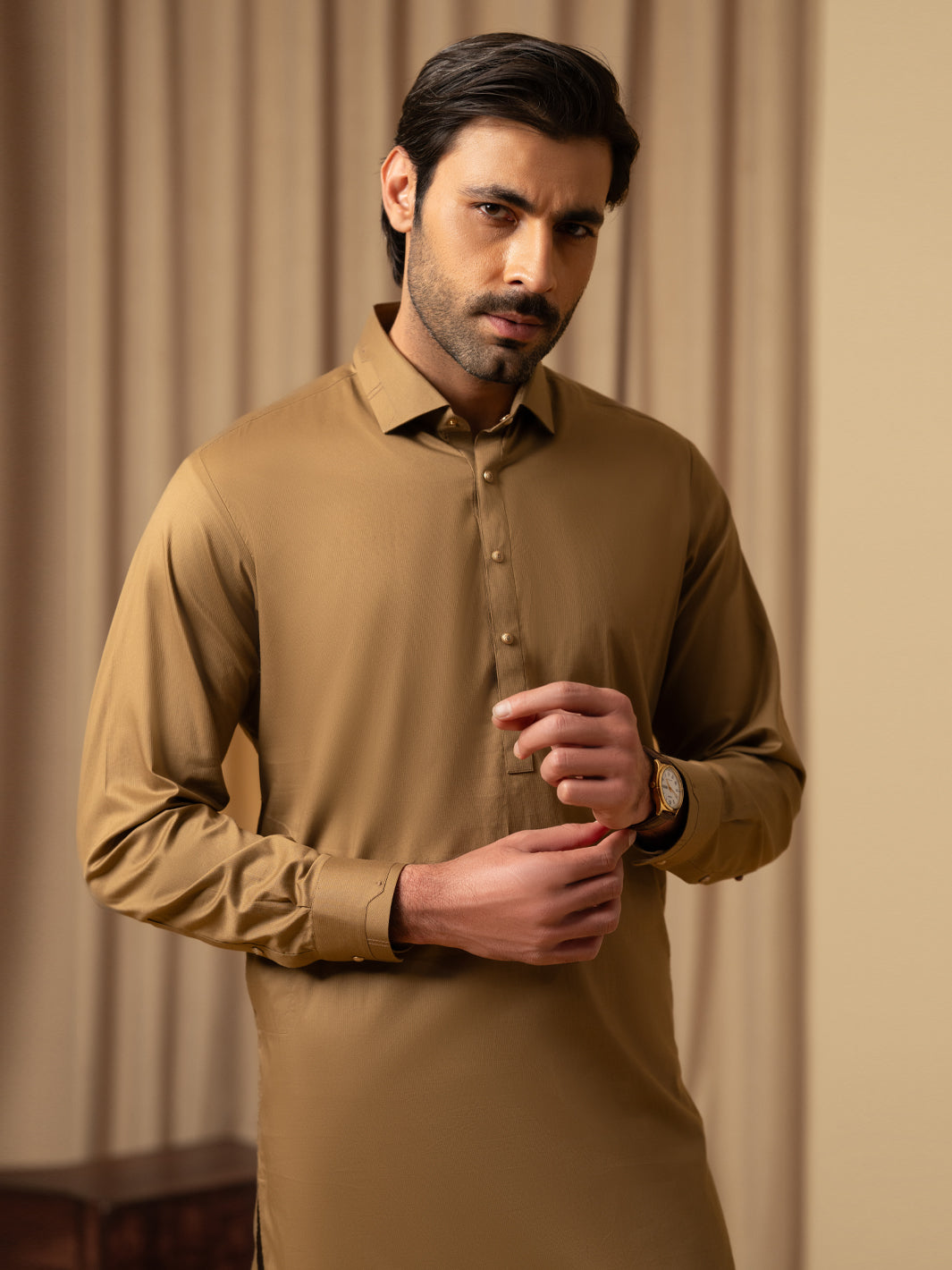 Light Brown Cotton Kameez Shalwar - ALWA-KS-541