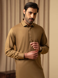 Light Brown Cotton Kameez Shalwar - ALWA-KS-541