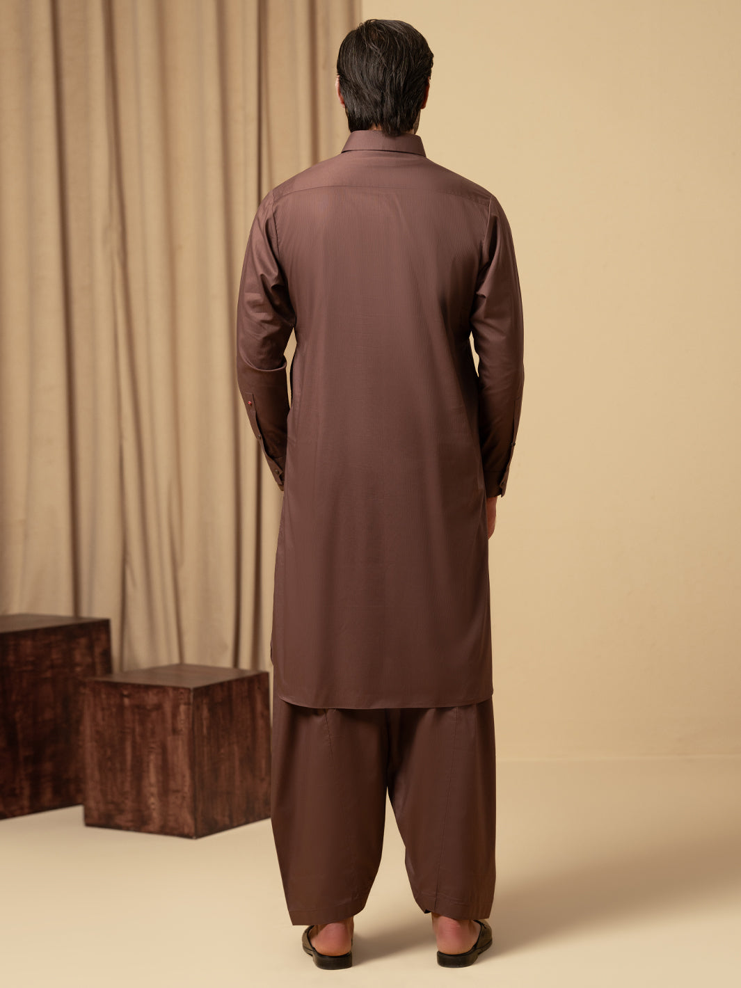 Brown Cotton Kameez Shalwar - ALWA-KS-543