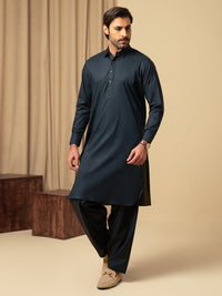 Navy Blue Cotton Kameez Shalwar - ALWA-KS-571