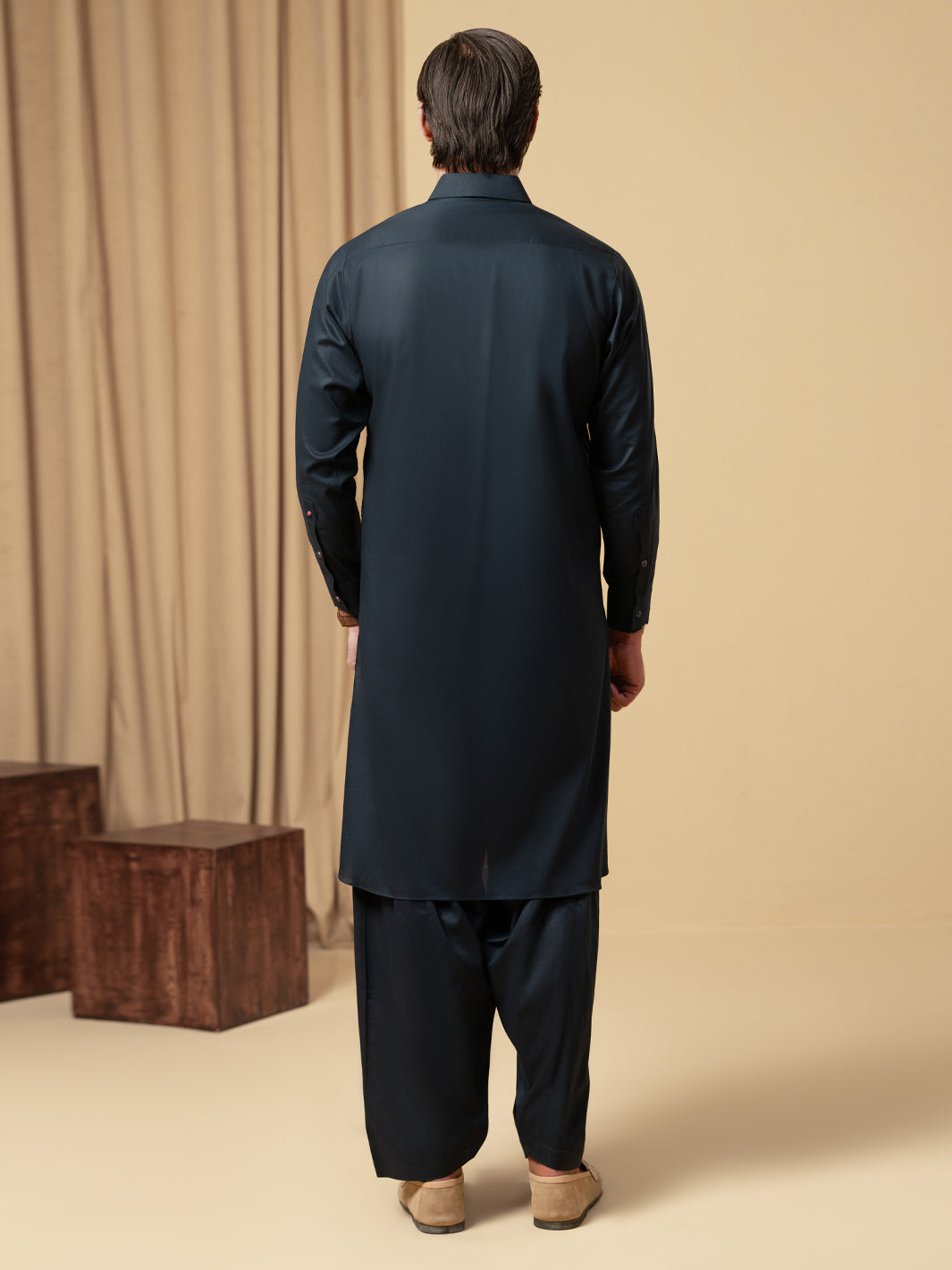 Navy Blue Cotton Kameez Shalwar - ALWA-KS-571