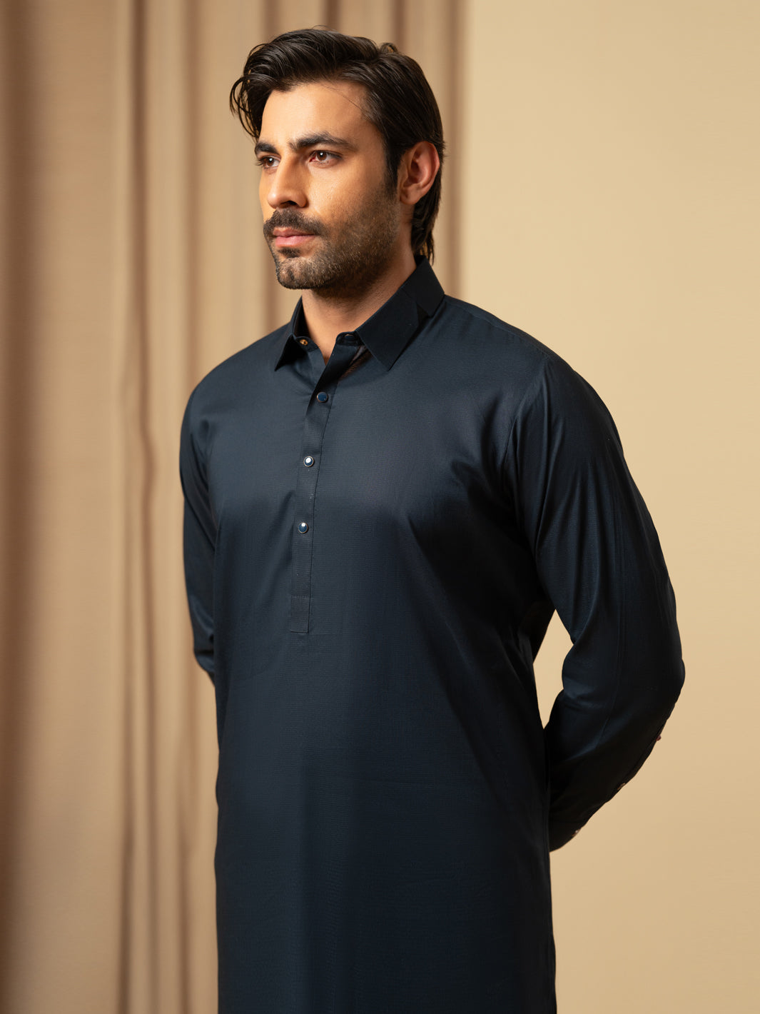 Navy Blue Cotton Kameez Shalwar - ALWA-KS-571