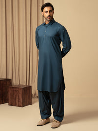 Dark Teal Cotton Kameez Shalwar - ALWA-KS-577