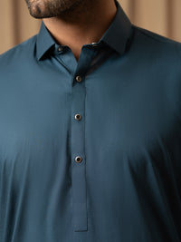 Dark Teal Cotton Kameez Shalwar - ALWA-KS-577
