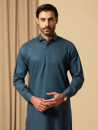 Dark Teal Cotton Kameez Shalwar - ALWA-KS-577