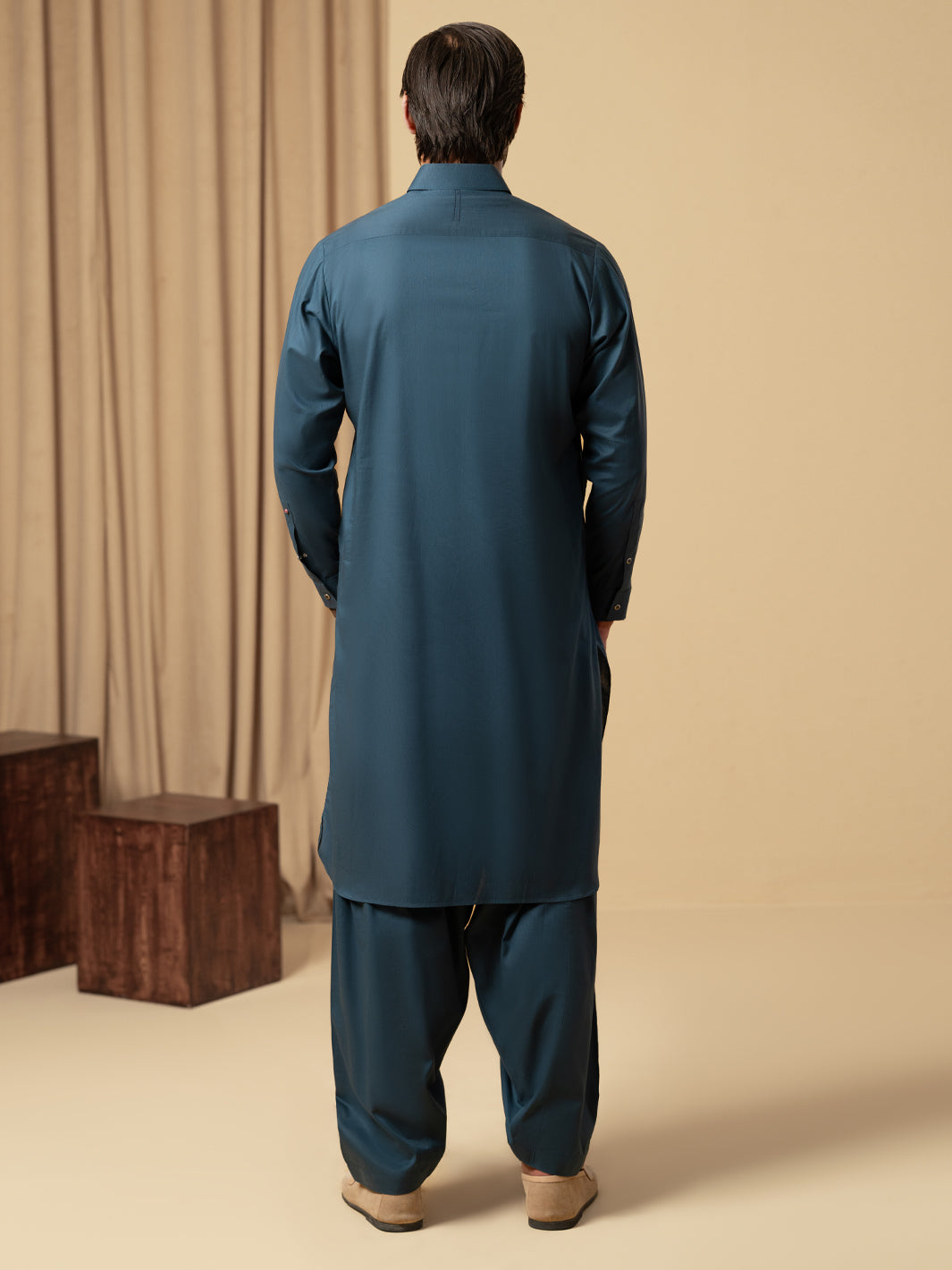 Dark Teal Cotton Kameez Shalwar - ALWA-KS-577