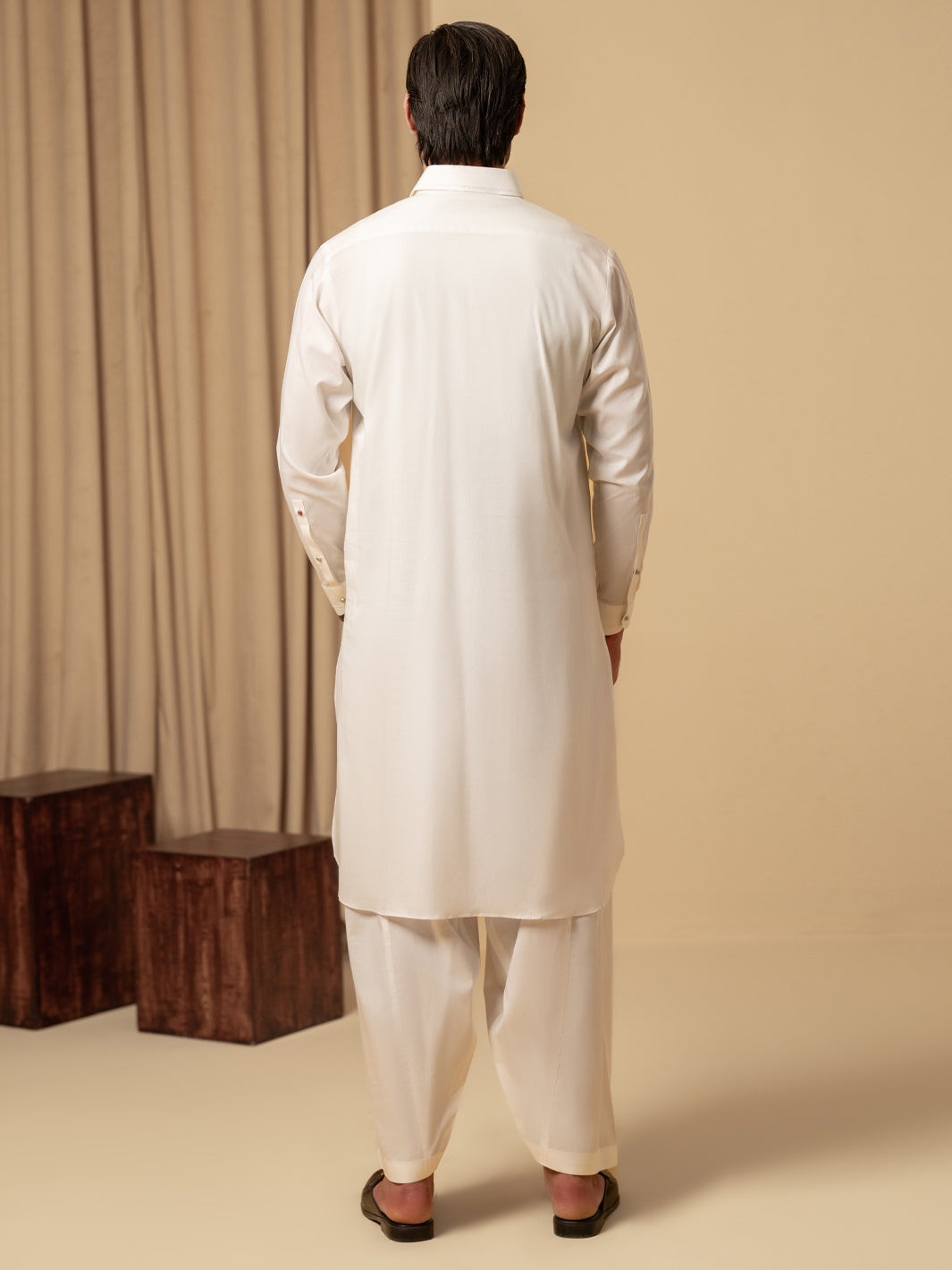 Off White Cotton Kameez Shalwar - ALWA-KS-581