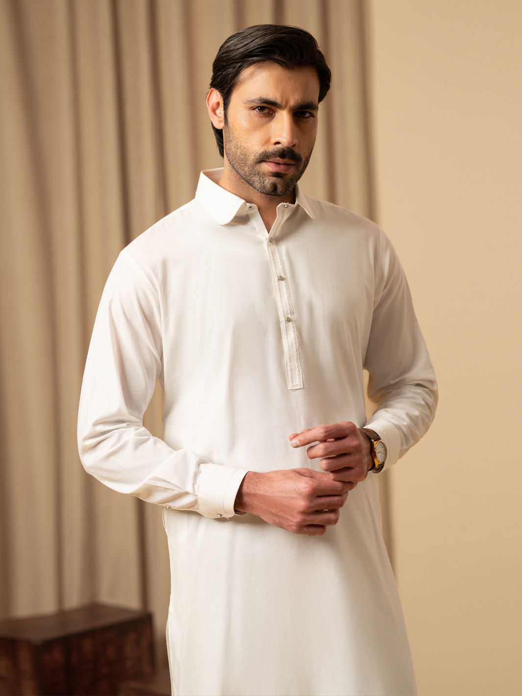 Off White Cotton Kameez Shalwar - ALWA-KS-581