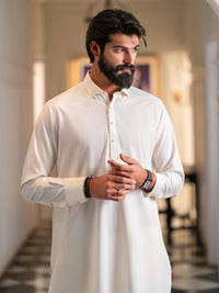 White Cut & Sew Kameez Shalwar - ALWA-KS-617