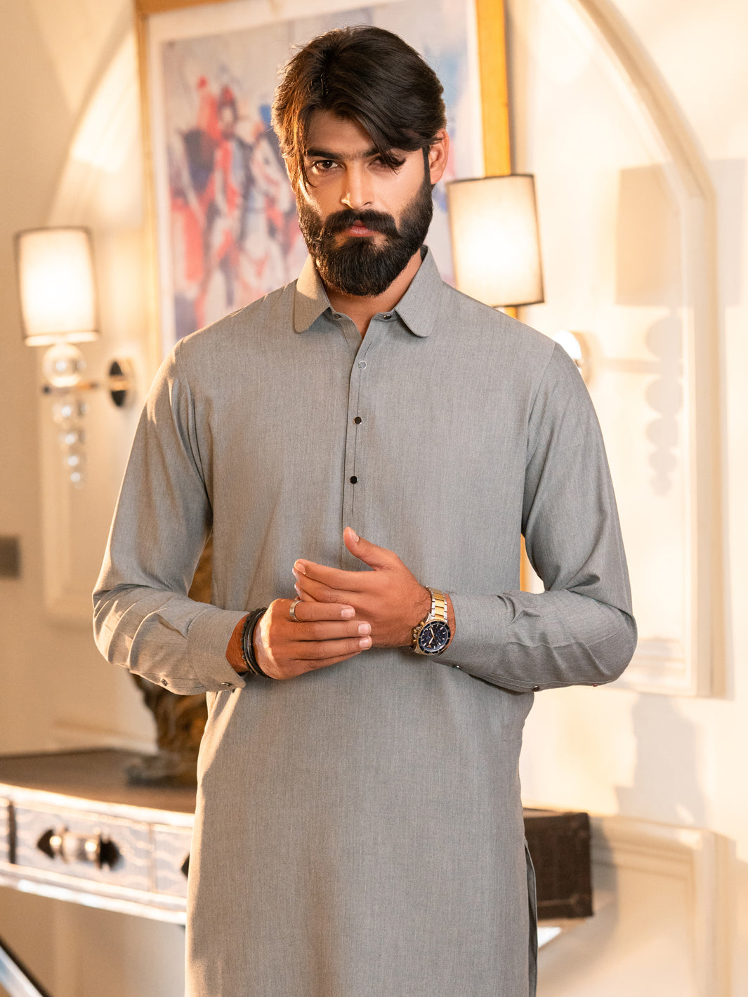 Grey Cut & Sew Kameez Shalwar - ALWA-KS-625