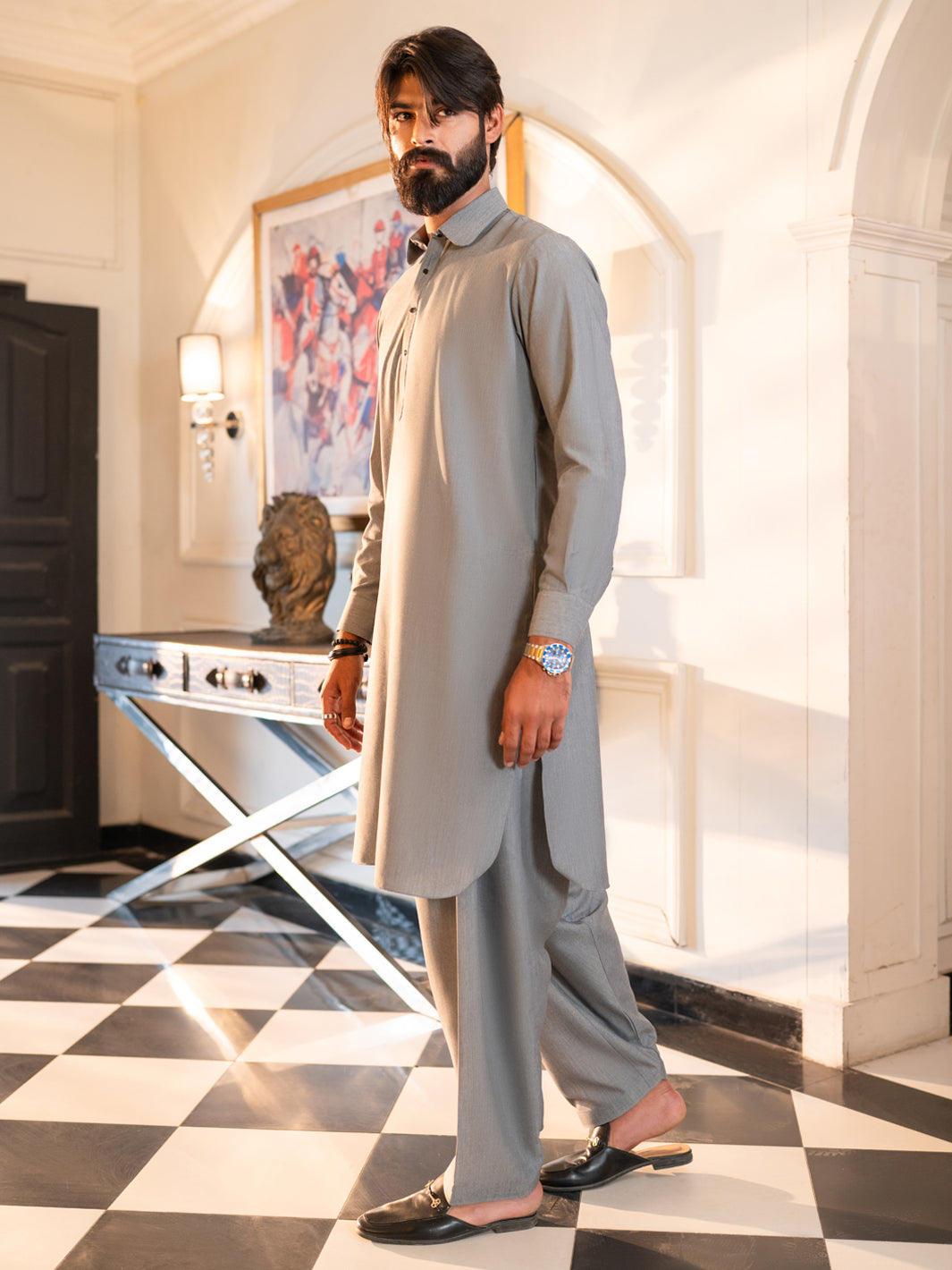 Grey Cut & Sew Kameez Shalwar - ALWA-KS-625