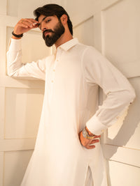 White Cut & Sew Kameez Shalwar - ALWA-KS-646