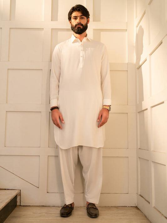 White Cut & Sew Kameez Shalwar - ALWA-KS-646