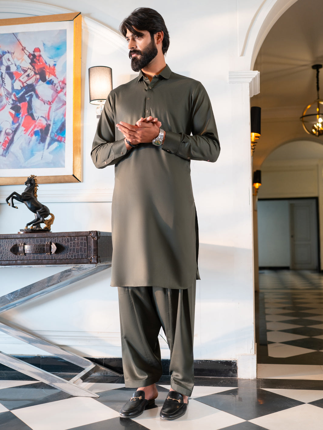 Olive Cut & Sew Kameez Shalwar - ALWA-KS-637A