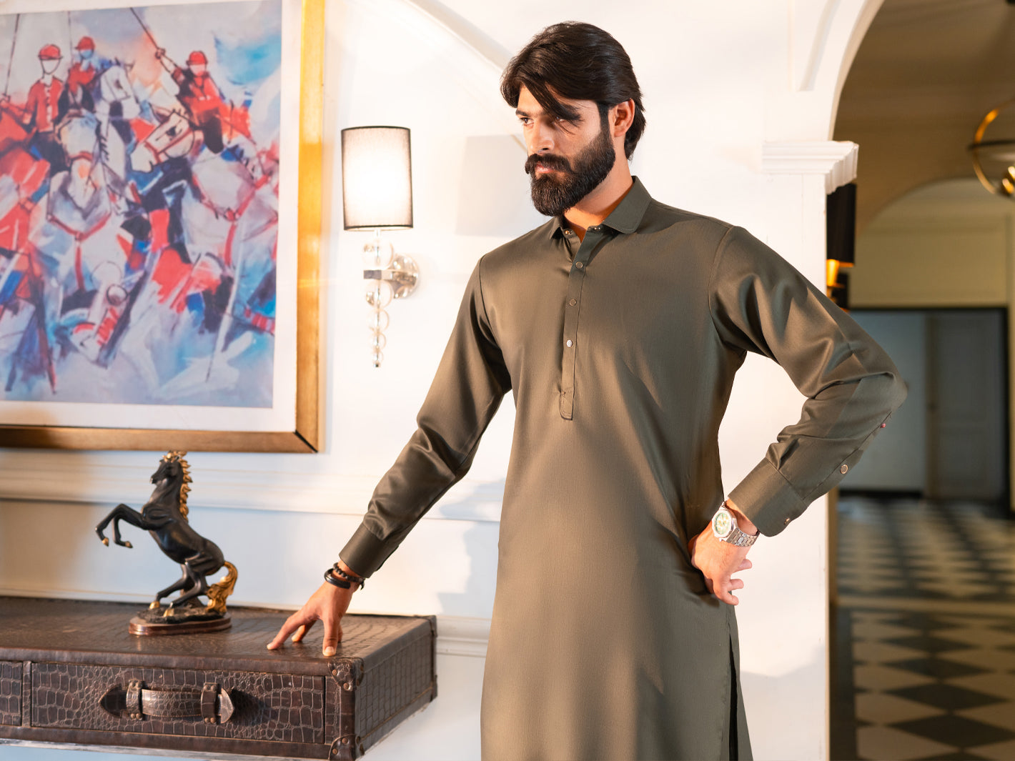 Olive Cut & Sew Kameez Shalwar - ALWA-KS-637