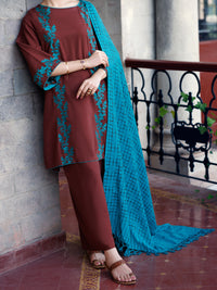 Brown Light Khaddar 3Pc Stitched - AWP-3PS-774