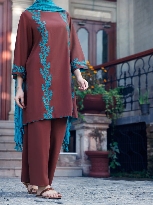 Brown Light Khaddar 3Pc Stitched - AWP-3PS-774
