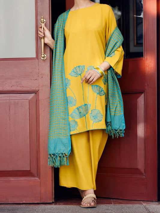 Mustard Light Khaddar 3Pc Stitched - AWP-3PS-775