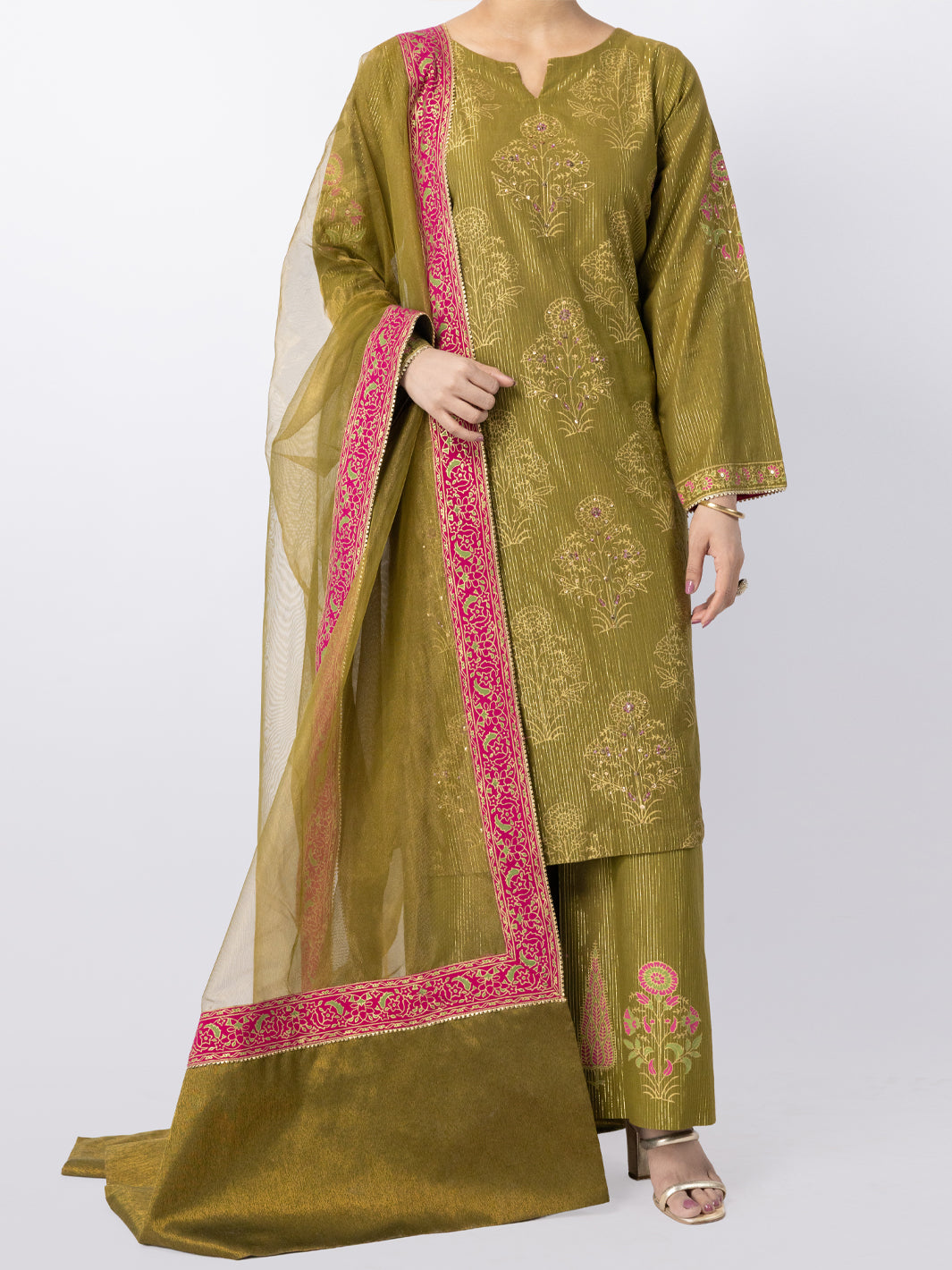 Green Lurex Formal 3Pc Stitched - AL-3PS-LS-564