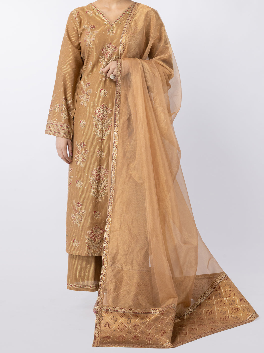 Golden Lurex Formal 3Pc Stitched - AL-3PS-LS-566