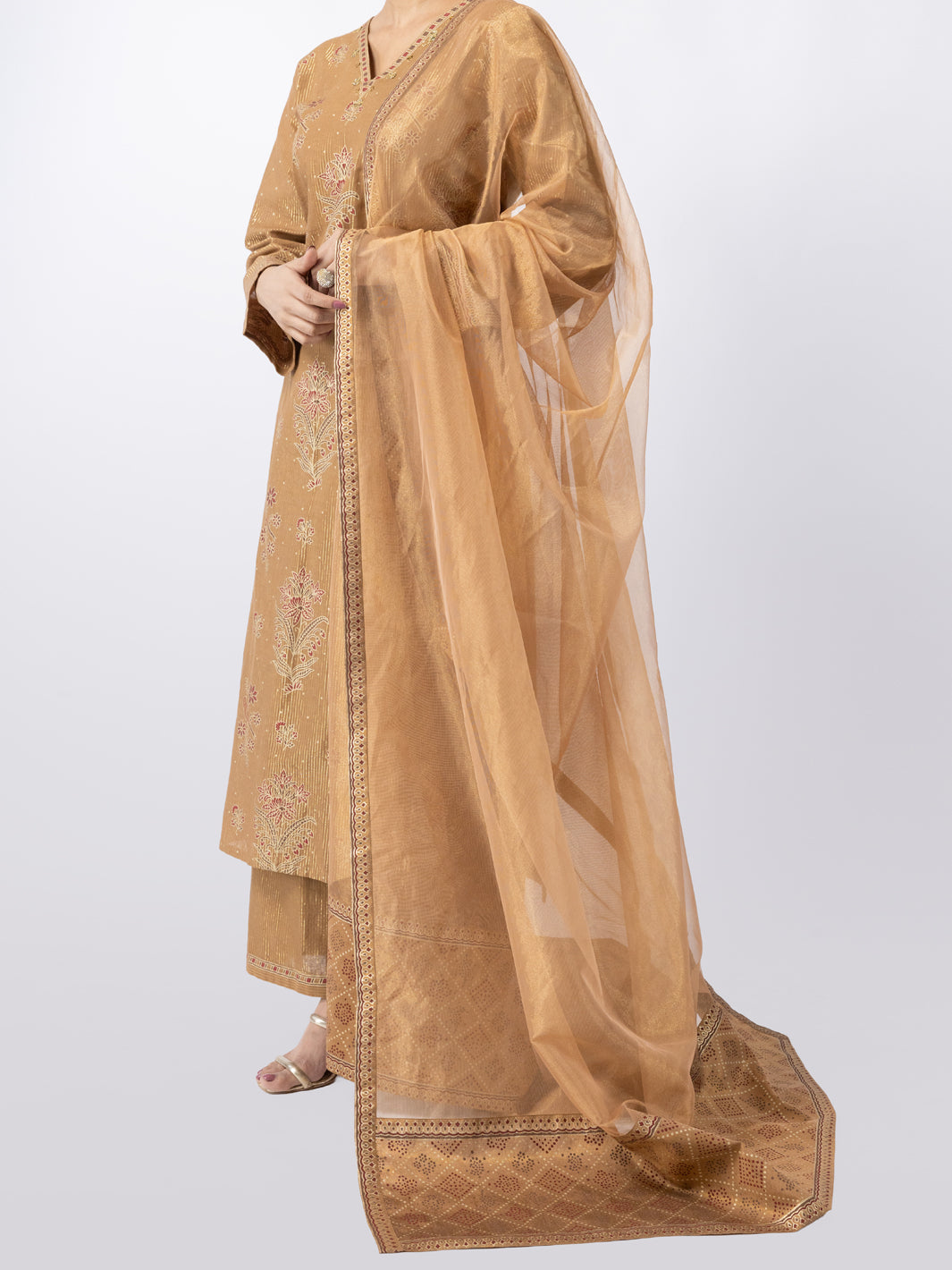 Golden Lurex Formal 3Pc Stitched - AL-3PS-LS-566