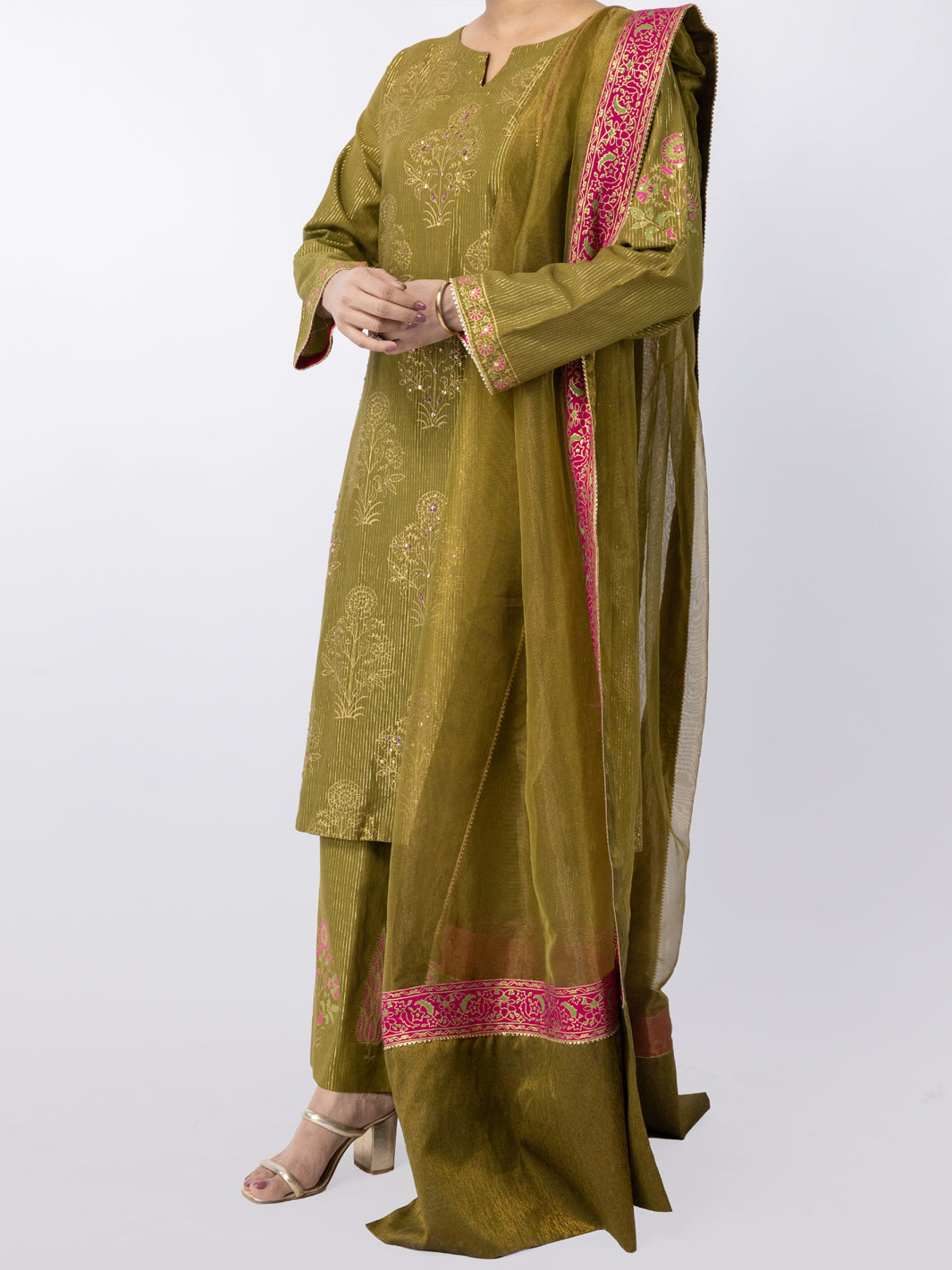 Green Lurex Formal 3Pc Stitched - AL-3PS-LS-564