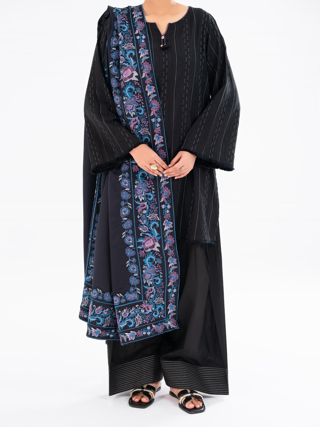 Black Dobby 3Pc Unstitched - AWP-3PS-695