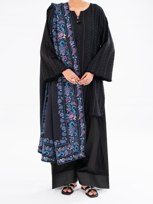 Black Dobby 3Pc Unstitched - AWP-3PS-695