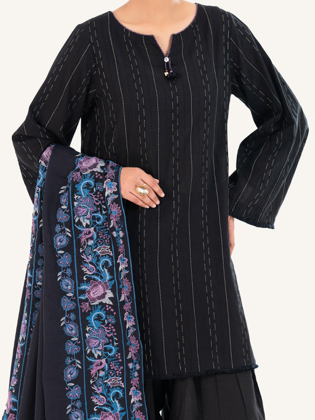 Black Dobby 3Pc Unstitched - AWP-3PS-695