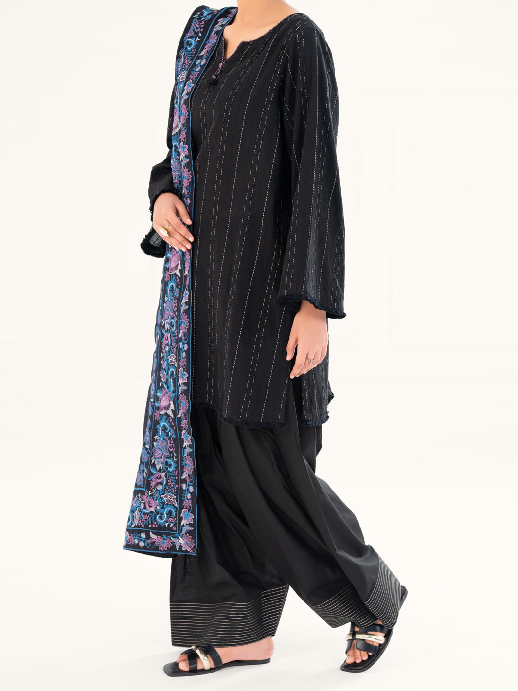 Black Dobby 3Pc Unstitched - AWP-3PS-695