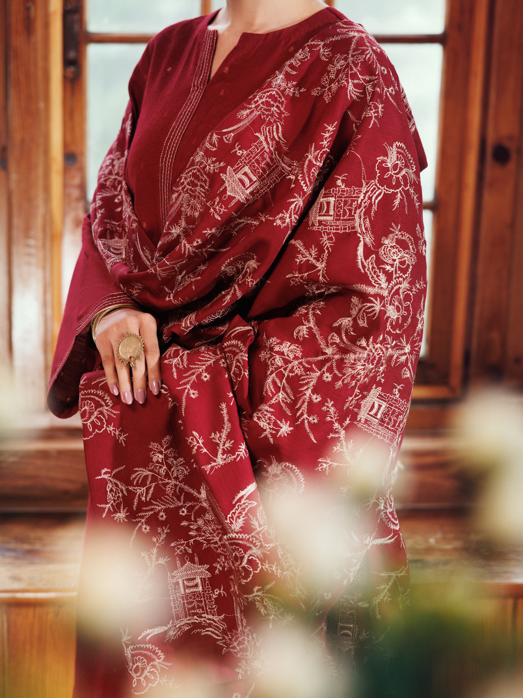 Maroon Dobby 3Pc Unstitched - AWP-3PS-696