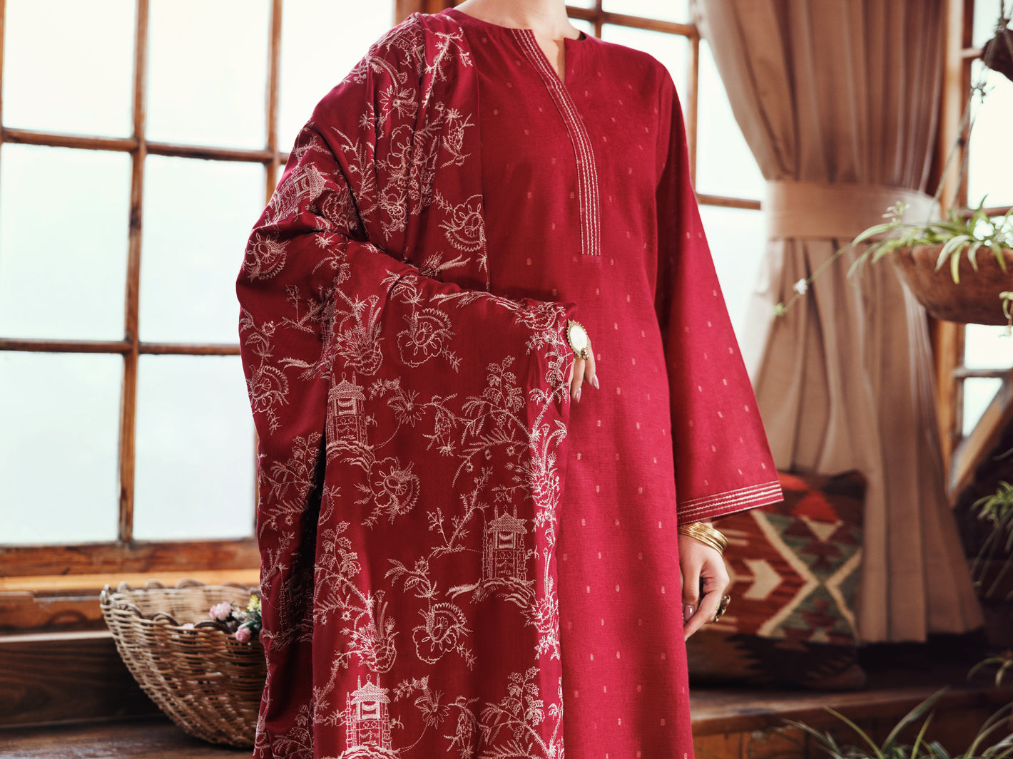 Maroon Dobby 3Pc Unstitched - AWP-3PS-696