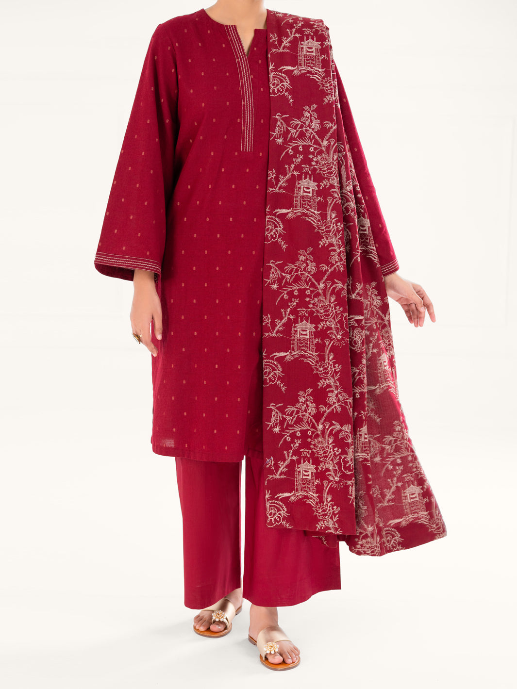 Maroon Dobby 3Pc Unstitched - AWP-3PS-696