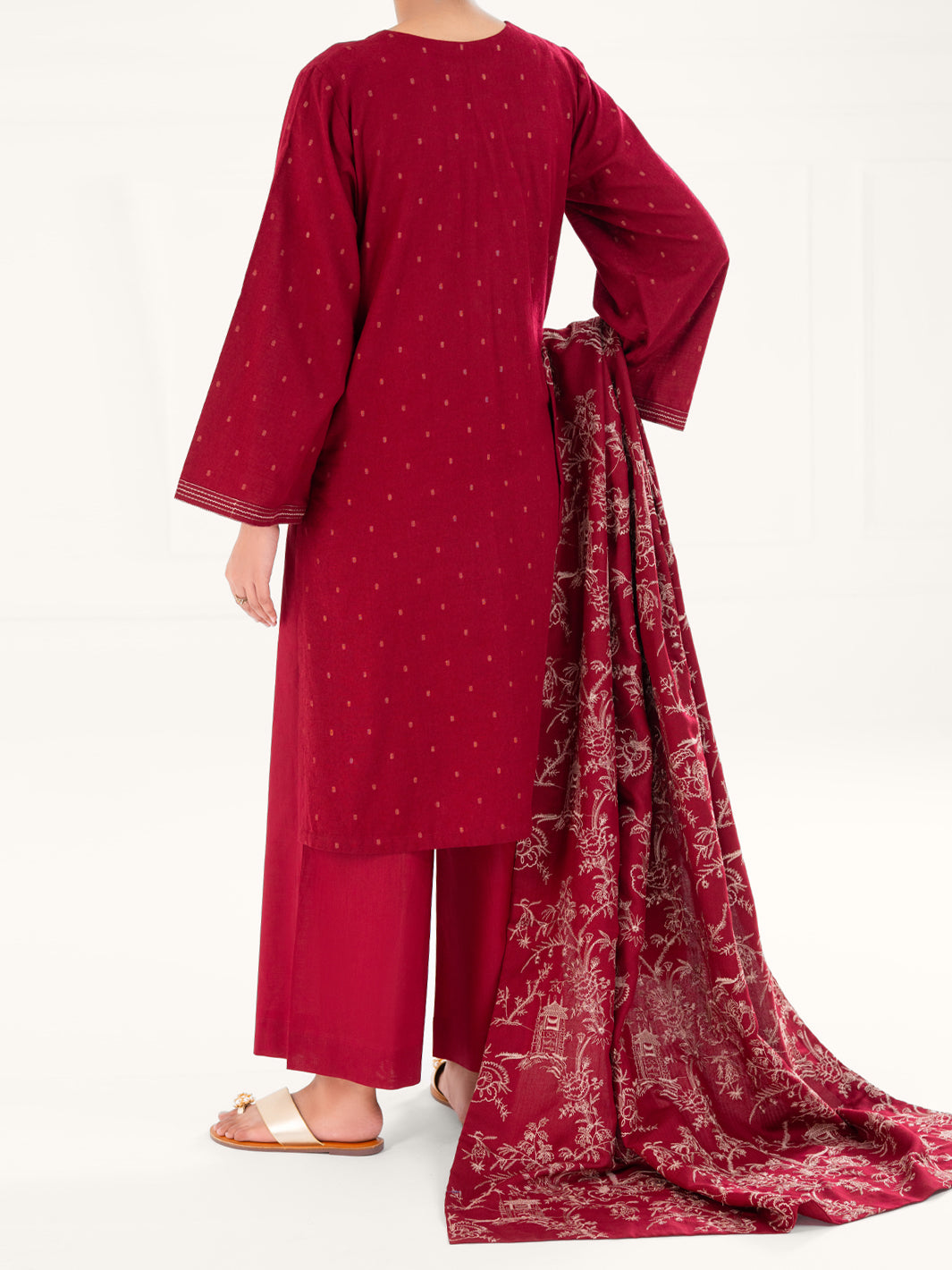 Maroon Dobby 3Pc Unstitched - AWP-3PS-696